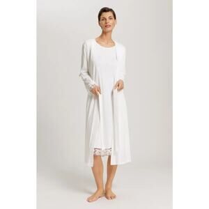 Hanro Kalea White Floral Tulle Trim Cotton Nightgown Robe Set Large New